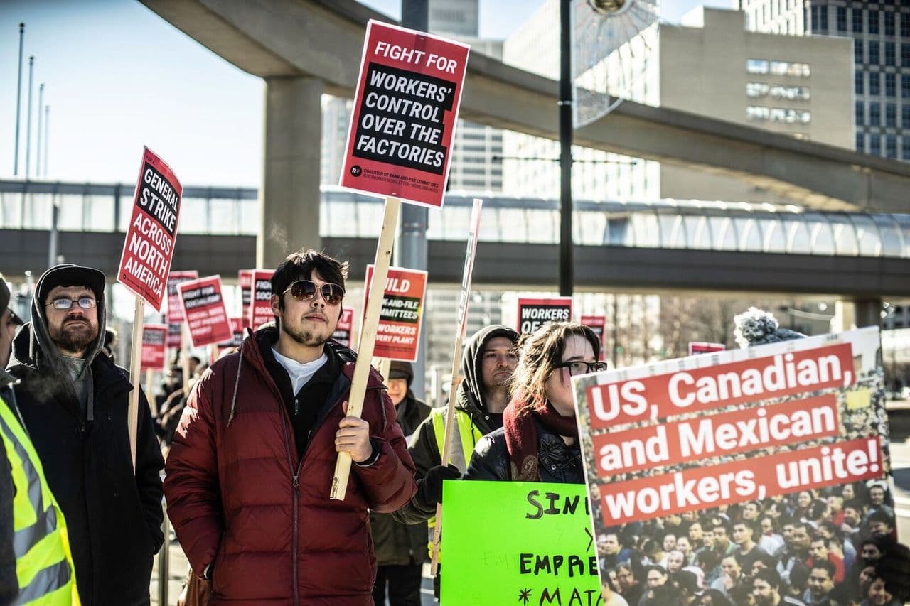 Workers at the February 2019 rally against General Motors layoffs